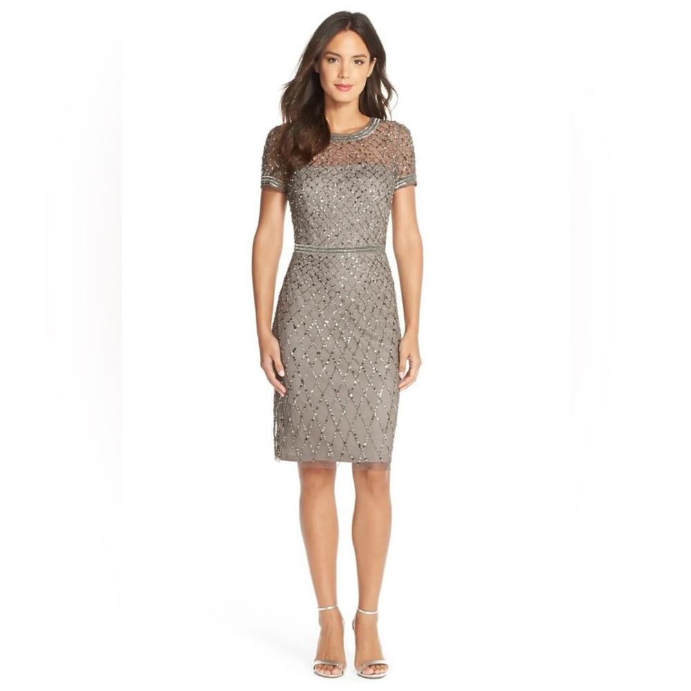 Adrianna Papell Gray Beaded Dress
